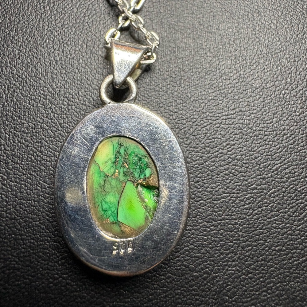 Pendant Peacock Dahlia Turquoise 925 Sterling Silver Oval Statement Necklace - Picture 4 of 8